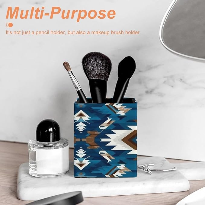Fashion Pencil Pen Holder Cup, Waterproof Office Supplies, Waterproof Multifunctional Office Supplies Blue Geometric Tribal Navajo Aztec Ethnic