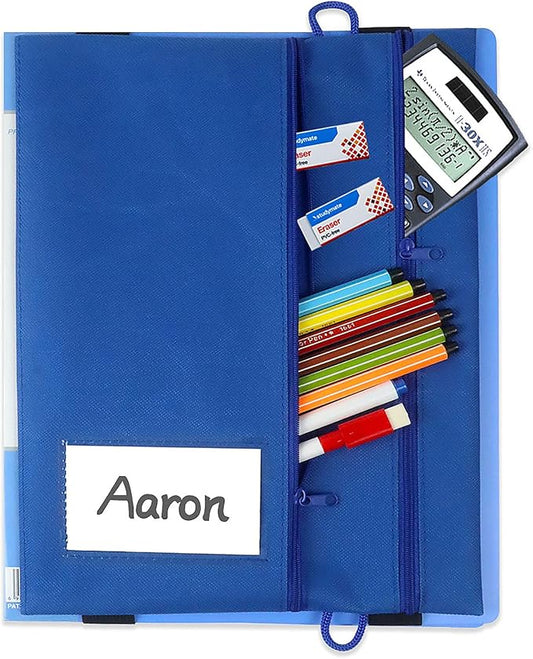 Adjustable Elastic Band Multi Pockets Pen Holder Zippered Office Supplies Organizer Caculator Cards Keys Sleeve Pouch for File Folder, Binder, Book, Journals, Notebook, 8.5 x 11.6 Inch, Detachable