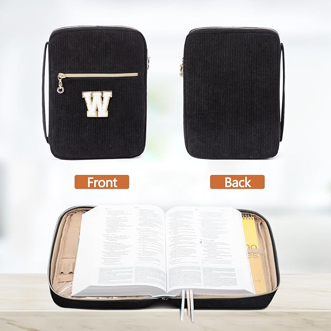 Bible Cover for Women, Initial Personalized Bible Gift - Bible Case for Men - Bible Holder - Bible Bag - Bible Carrier - Bible Carrying Case with Pockets for Bible Study Suppliers, Bible Accessories