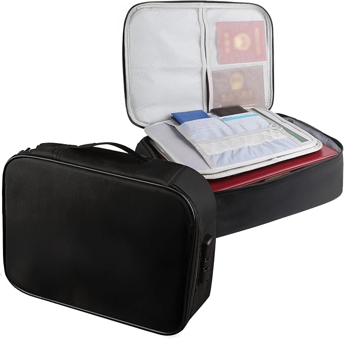 GuliPostan Large Capacity Multifunctional Lockable Document Bag with Lock, 3-Layer Waterproof Organizer for Home and Travel Use, Ideal for Families, Travelers, and Office Professionals