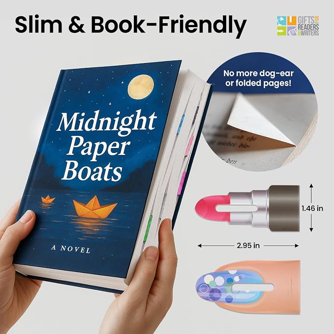 Gifts for Readers & Writers Linemarker Bookmark, 2 Pack Magnetic Bookmarks, Includes Line Finder Slit for Line Tracking, Small & Cute Stationery, Book Page Holder, Reading Accessories, Lips & Nails
