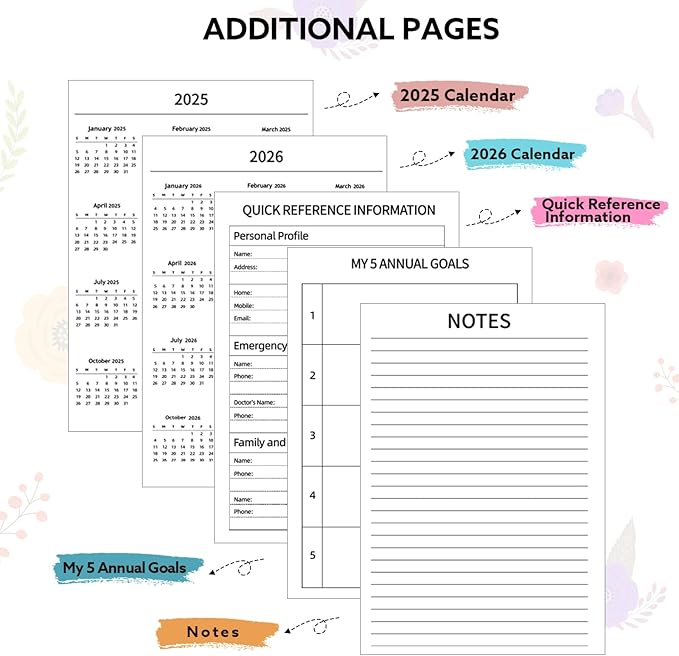 2025-2026 Academic Planner, A5 (6.5" x 8.5") Weekly and Monthly Planner, July 2025 - June 2026, Calendar Planner with Tabs, Inner Pocket for Home School Office Supplies, Blue Flower