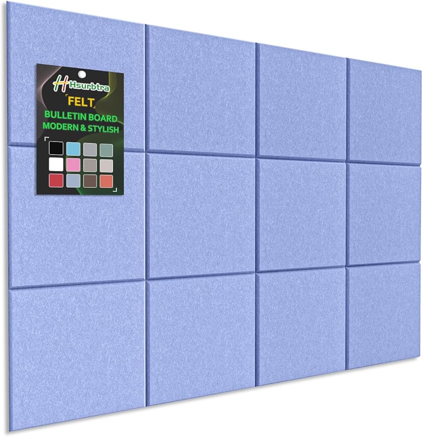 Hsurbtra Large Cork Board for Wall 47 x 36 Inch, 12 Pack Felt Bulletin Notice Board with Pushpins for Office Home School Farmhouse Wall Decor, Blue