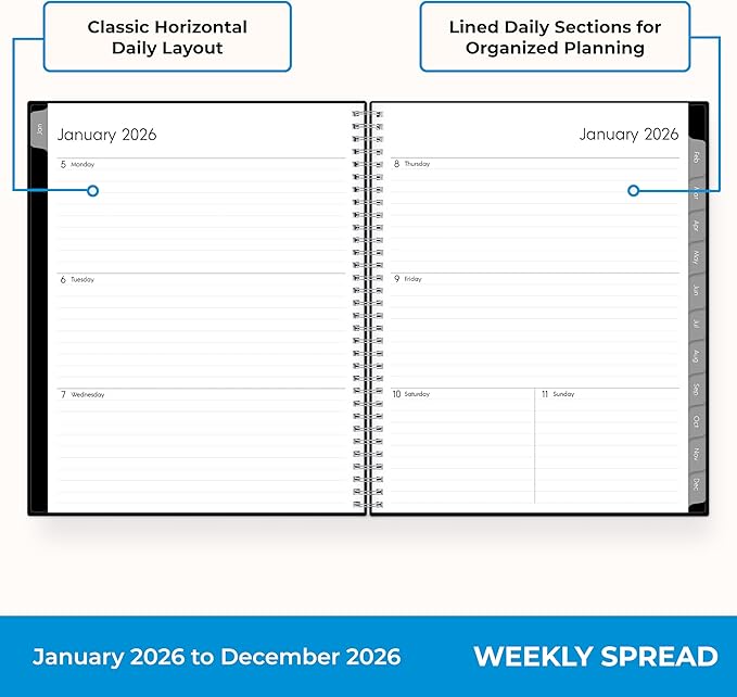 Blue Sky 2026 Weekly and Monthly Planner Calendar, January 2026 - December 2026, 8” x 10.875”, Flexible Cover, Laminated Tabs, Durable Twin Wire Binding, Dainian