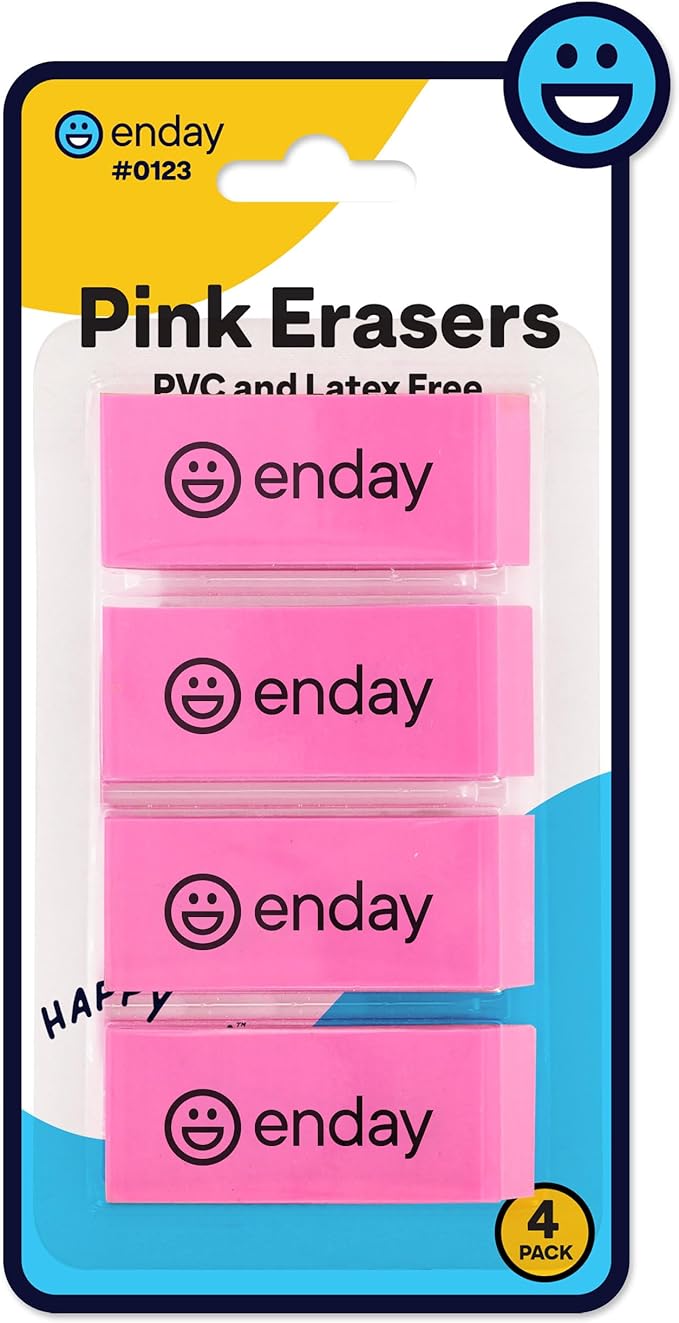 Erasers Pencil Block, Hi Polymer Large Pink Soft Eraser, Rubber and Non – Abrasive Eraser, Erasers School Supplies for Kids and Artists, Best Eraser for Drawing (4 PC) – By Enday