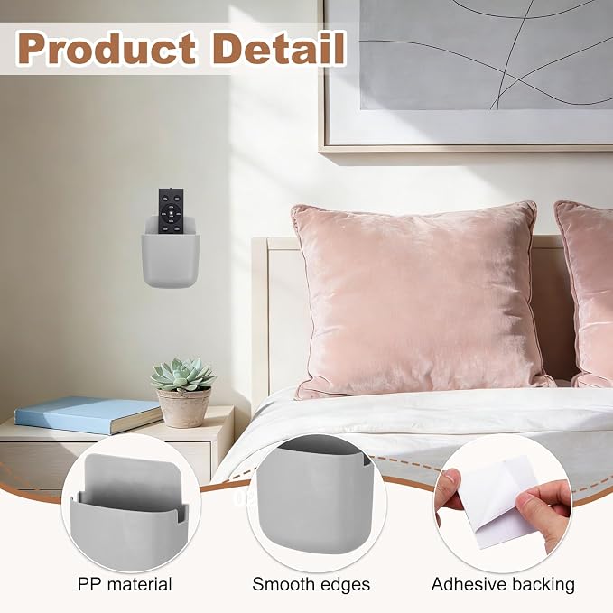 PATIKIL 2Pcs Remote Control Holder Wall Mount, Self-Adhesive TV Air Conditioner Control Holder Phone Charging Organizer Slot for Home Office Bedroom Supply Pen Organizer, Gray