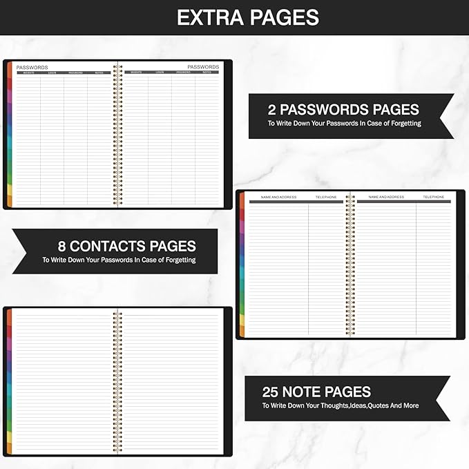 Monthly Planner 2026-2027 - Planner 2026-2027, Jul. 2026 - Dec.2027, 18 Monthly Planner with Colorful Tabs, 8.86" x 11.4", Saffiano Leather, Black Leather