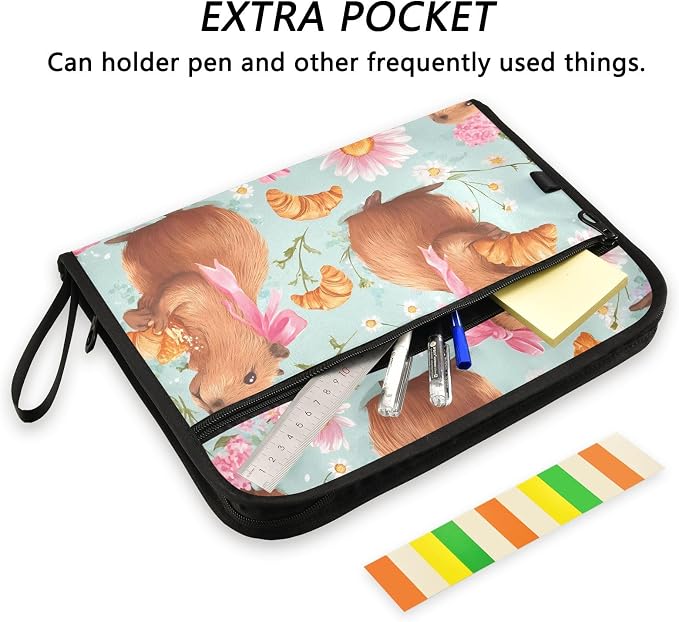 Expanding File Folder Bow Capybara Accordion File Organizer 13 Pockets Document Organizer with Zipper Labels A4 Letter Office Storage