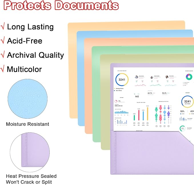 MystiCharm Folders with Pockets Back to School Supplies for Students Teacher 6 Pack 2 Pocket Pastel Plastic File Folders Bulk for Documents Homework Paper Resume School Office Supplies Accessories