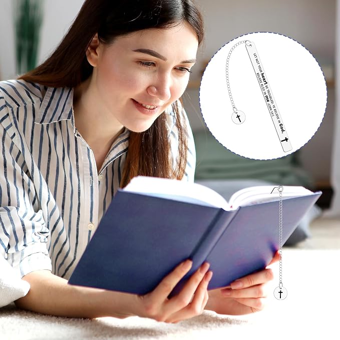 Bible Bookmark for Women Book Lovers Christian Book Marker Gifts for Reader Teens Girls Religious Bookmarks Church Cross Chain Scripture for First Communion