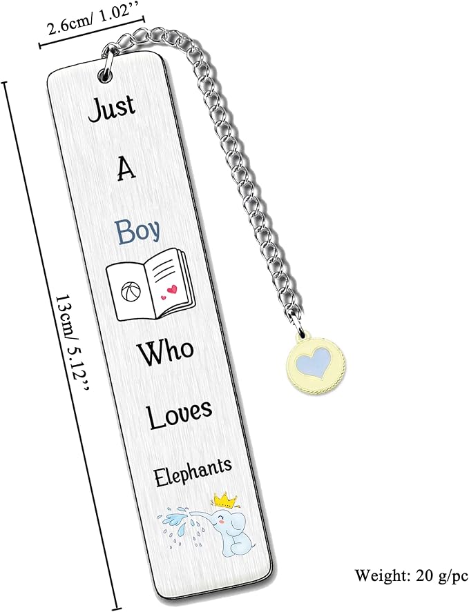 Elephant Bookmarks Cute Best Friend Man Teens Distance Accompany Just a Boy who loves Elephants Son Brother Grandson Godson Book Accessory Personalised Birthday Valentines Day Elephant Christmas Gifts