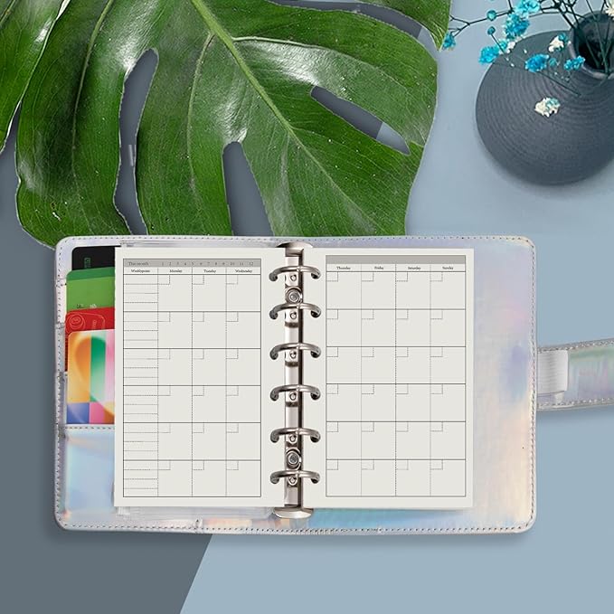 Harphia A7 6-Hole Binder Refill Value Set: 90-Sheet Monthly Plan Loose Leaf Paper with Stickers and Dividers, Planner Insert with Binder Pockets