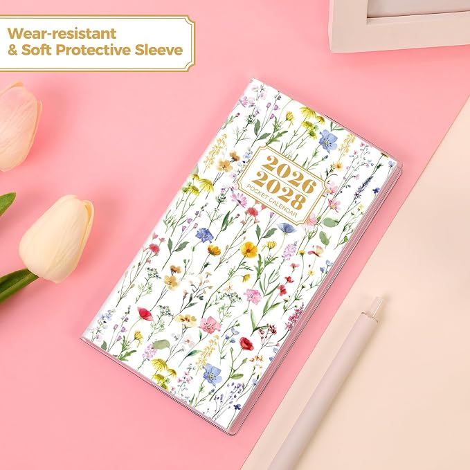 SKYDUE Pocket Calendar 2026-2028, Pocket Monthly Planner Jul 2026 - Dec 2028 for Purse, 6.7" X 3.7" 30-Month Small Planner, Academic Year Calendar, Compact Design with Plastic Sleeve
