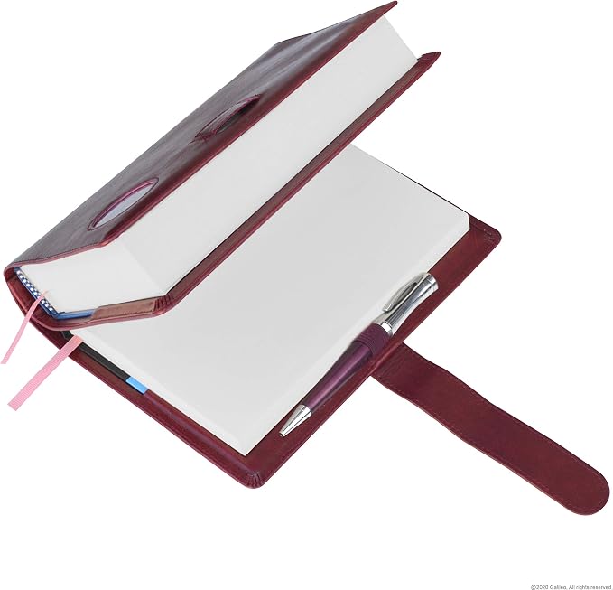 GALILEO® Double AA Big Book Cover & 12 Steps & 12 Traditions | Medallion Holder | AA Gift | Alcoholics Anonymous | PU Leather | AA Book Covers for Hardcover (Plain/Coin Pocket/Burgundy)