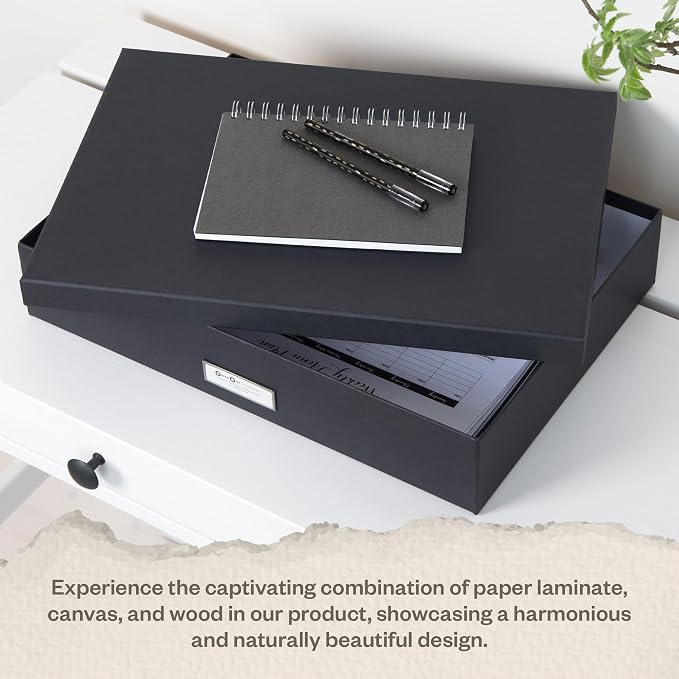 Bigso Sverker Fiberboard Legal and Art Storage Box - Scrapbook Storage Box for Loose Papers and More - Durable Document Boxes with Lid and Metal Label Holder - 17.1 in x 12.2 in x 3.3 in - Dark Grey