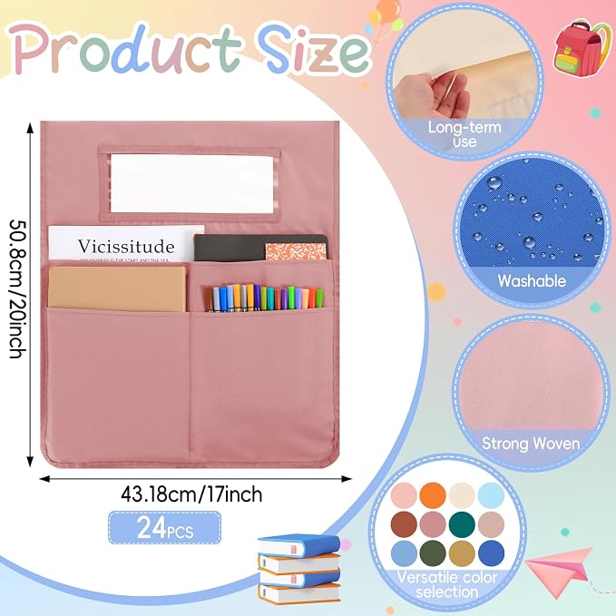 gisgfim 24 Pcs Chair Pockets for Classroom 16.7 x 19.3 Inch s with Name Tag Chairback 3 Pockets Chairs Seat Back Organizer for Elementary School Daycare Home Supply (Light Boho)