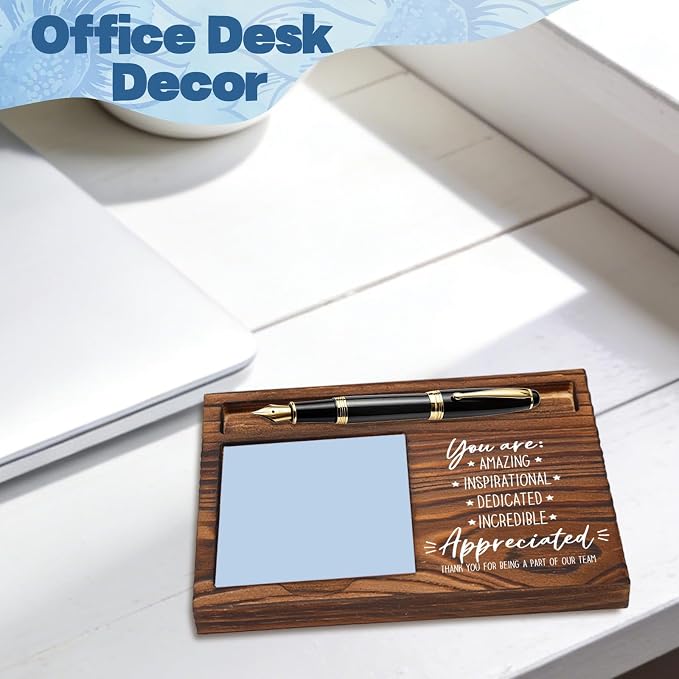 FOUGSTA Appreciation Gift for Women, New Teacher Gift, Inspirational Office Decor - Wooden Notepad Pen Holder With Inspirational Quotes, 16.5 x 12 x 1.5 cm, XXN1