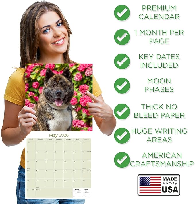 Akita Calendar 2026 by MegaCalendars – Monthly Dog Breed Wall Calendar, Made in USA