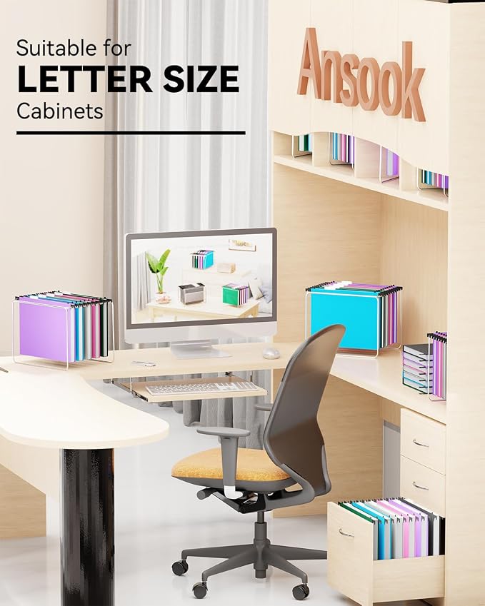 Ansook Letter Size Hanging File Folders,12 Pack Extra Capacity File Folders Hanging with Tabs,Heavy Duty 1 Inch Expandable File Folder Organizer,Plastic Filing Cabinet Folders for Office Home School