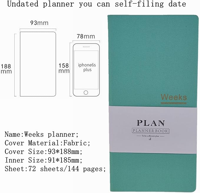 Undated Pocket Weekly Planner Schedule Organizer Agenda Year Month Week Plan A6 Notebooks (Light blue with clear cover)
