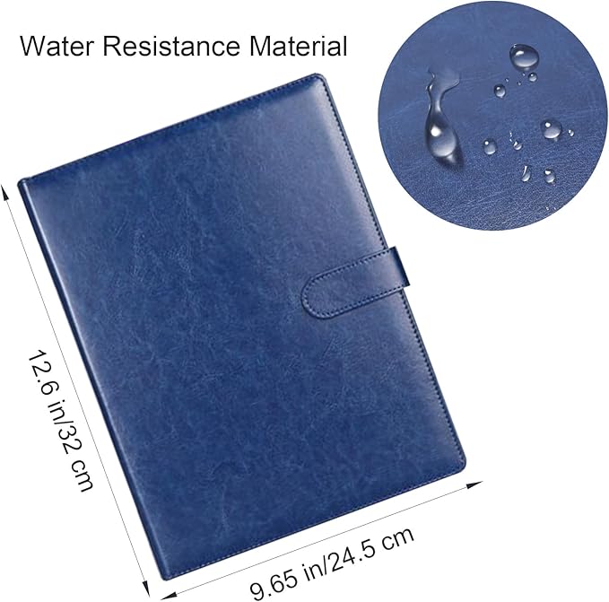VANRA Padfolio Clipboard Folder Leather Portfolio Binder Organizer Interview Resume Folder for Papers Legal Document A4 Letter Size Writing Pad Notepad Clip Boards with Business Card Holder (Blue)