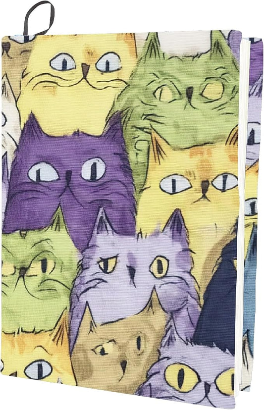 CRASPIRE Elastic Book Sleeve Cat Book Covers Cloth Polyester Stretchable Washable Reusable Cats Animal Decorative Large Wraps Protector for Hardcover Notebooks Readers Accessories