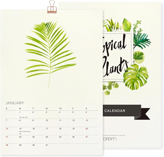 Tropical Plant - 2025 Botanical Watercolor Art Wall Calendar, Foliage Painting Planner, Christmas Gift for Plant Lover, A4 21 x 29.7 cm (1)