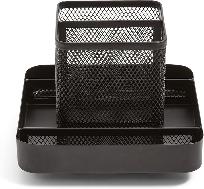 TRU RED Wire Mesh Rotating Desk Organizer, 6‑Compartment – 360‑Degree Desktop Storage for Office Supplies