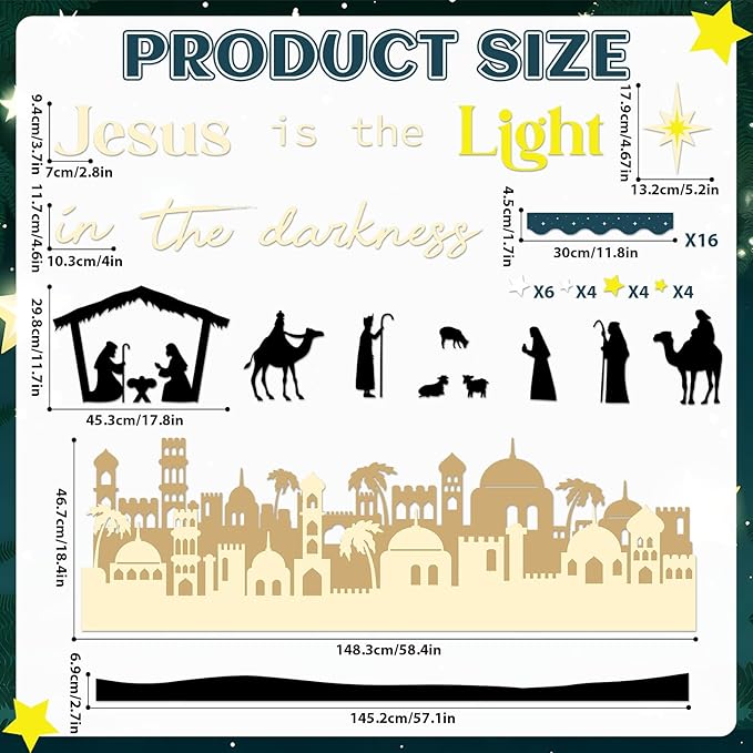 Christmas Religious Bulletin Board Jesus Lights Cutout Nativity Classroom Decoration Christian Bulletin Board for School Classroom Home Chalkboard Wall Door Décor Christmas Holiday Party Supplies