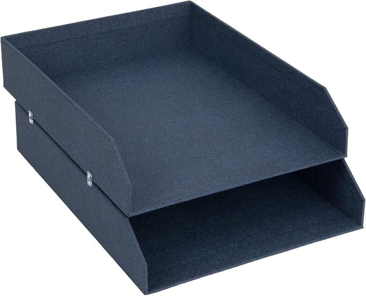 Bigso Box of Sweden Hakan Canvas Letter Trays - Pack of 2 - Desk Paper Organizer Tray with Stable Rubber Feet for A4 or Letter Size Documents - 9.1in x 12.2in x 2.4in - Blue