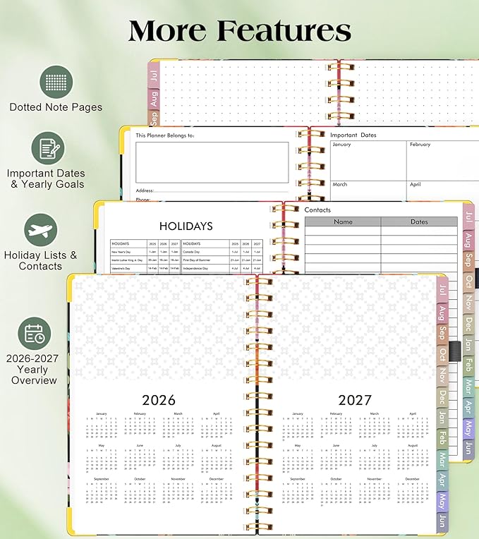 Academic Planner 2026-2027, Hardcover Weekly and Monthly Calendar Planner from July 2026 - June 2027, Daily Agenda Planners with Tabs, College School Organizer for Student Teacher, A4 (8.5" x 11"), Blooming Wildly