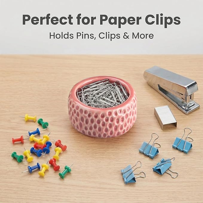 Ceramic Paper Clip Holder, Strawberry Pen Holder Set, Cute Pen Holder for Desk Storage Set of 2, Office, School, Home Decor(Pink)
