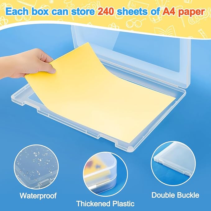 2 Pack A4 File Box Paper Organizers Holder, Transparent Document Paper Project Case, Plastic Paper Storage Container Box File Protector for Magazine, Scrapbook, Office School Supplies