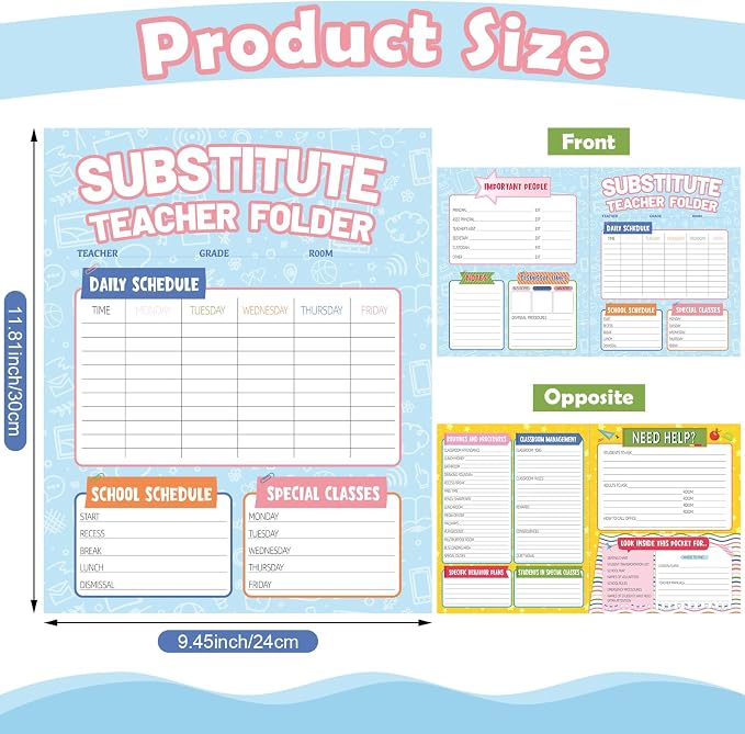 MotiMind 8 Pack Substitute Teacher Folder - Elementary School Teacher Supplies with Daily Class Schedule & Classroom Routines Management