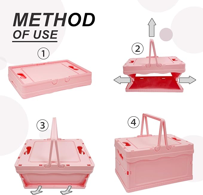 Tixill Small Collapsible Storage Crates, Foldable Plastic Baskets with Lids and Handles for Organizing, Mini Stackable Bins for Home Kitchen Bedroom Bathroom Office (12 * 8 * 7InPink)
