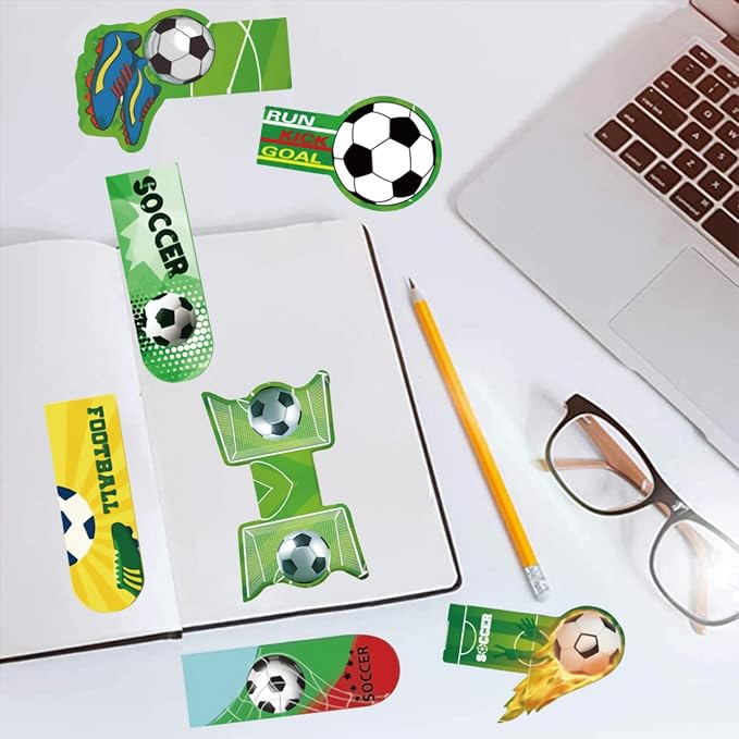 30 Pcs Soccer Bookmarks for Kids Sports Theme Funny Bookmark Cartoon Bookmark for School Office Students Teens Book Reading Lovers Classroom Favors