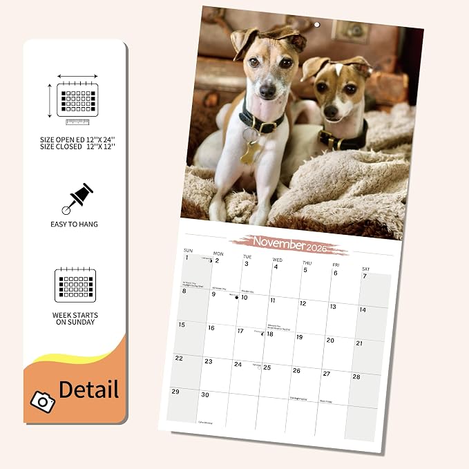 2026 Wall Calendar Italian Greyhound Planner Calendar, Hangable Monthly Wall Calendar with Large Blocks for Organizing & Planning, Academic Schedule, Home, Office & family, Thick & Sturdy Paper (12"x24" Open)