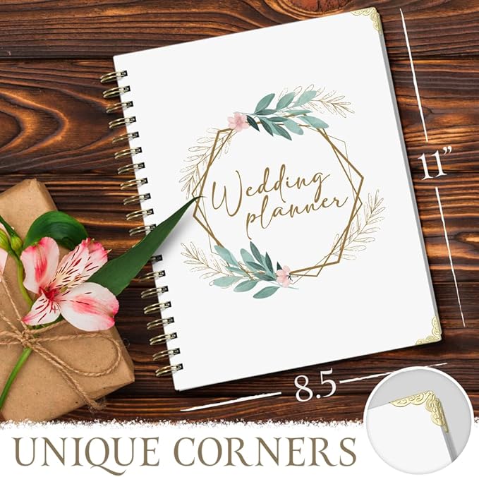 Wedding Planner Book & Organizer – 132-Page Bridal Planning Binder with 18-Month Countdown Calendar, Budget, Checklist & Vendor Pages – Engagment & Bride Gift - Elegant Floral Design