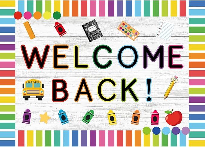 Mooliwe 94 Pcs Composition Notebook Classroom Decor Welcome Back to School Bulletin Board Set Checkered Classroom Decor Smile Face Stationery Paper Cutouts for First Day of School Wall Door(Striped)