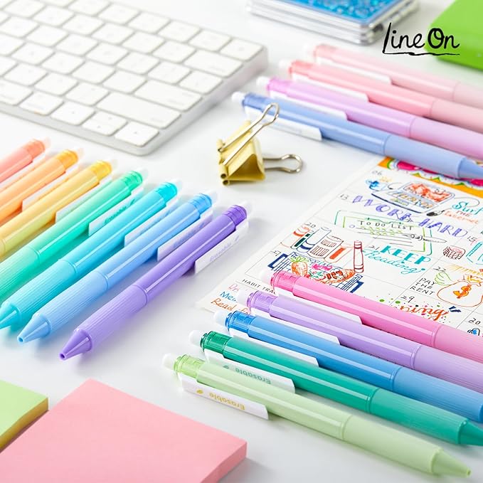 Lineon Erasable Gel Pens, 20 Colors Retractable Fine Point Erasable Pens Clicker, Fine Point(0.7mm), Assorted Color Inks, Make Mistakes Disappear for Drawing Writing Planner and Crossword Puzzles