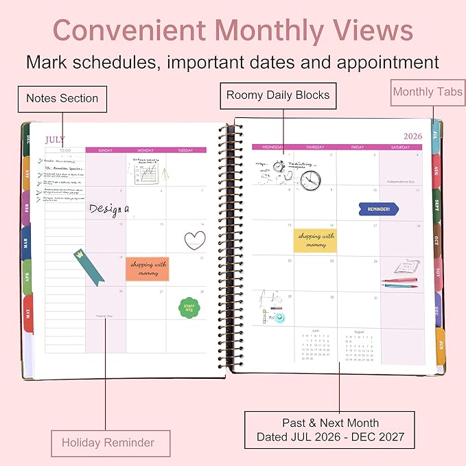 Yoment Planner 2026-2027 Weekly and Monthly 8.5"x11" Large Hardcover Planner from Jul 2026 - Dec 2027 18 Months Calendar Planners for Women Men Yearly Agenda Daily Weekly Planning with Tabs, Pink