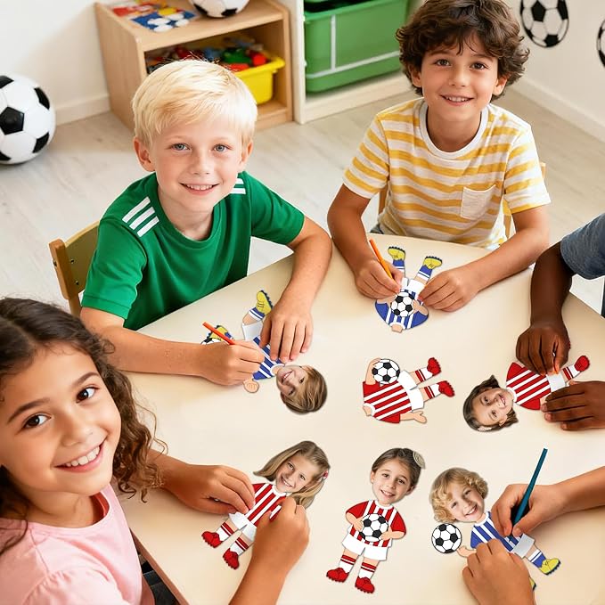60Pcs Soccer Player Paper Cutouts Sport Bulletin Board Decoration Soccer Players DIY Photo Craft Cutout Sports Theme Classroom Supplies for Fans Teacher Student School Chalkboard Wall Party Decor