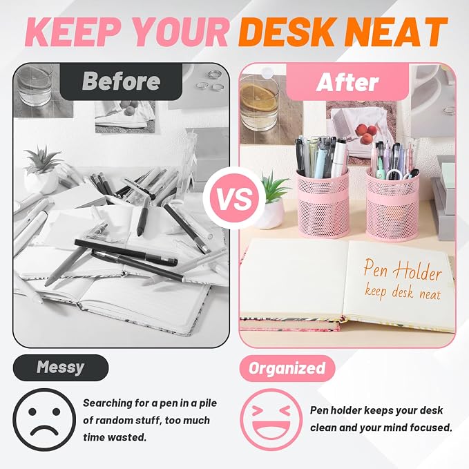 Segarty Pen Holder, 12 Pack Pink Pencil Holder, 3.3 x 3.9 inch Pens Cups, Round Metal Pencils Container Desktop Organizer for Office Supplies, School Classroom, Makeup Brush