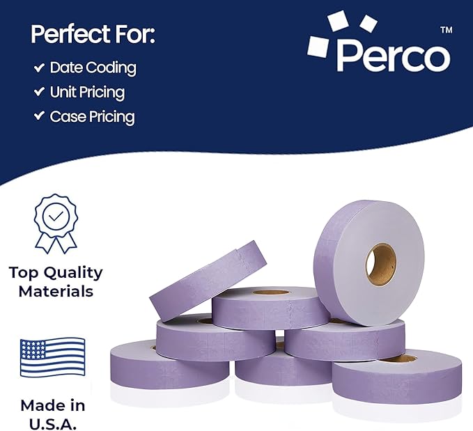 Perco Lavender Pricing Labels for Monarch 1131 Price Gun – 8 Sleeves, 64 Rolls Value Pack - 160,000 Price Marking Labels – with Ink Rolls Included