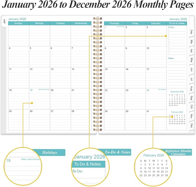 2026 Daily & Monthly Planner - One Page Per Day, Daily Planner from January 2026 - December 2026, Planner 2026 with 12 Monthly Tabs, 8.5" x 11", Flower-B