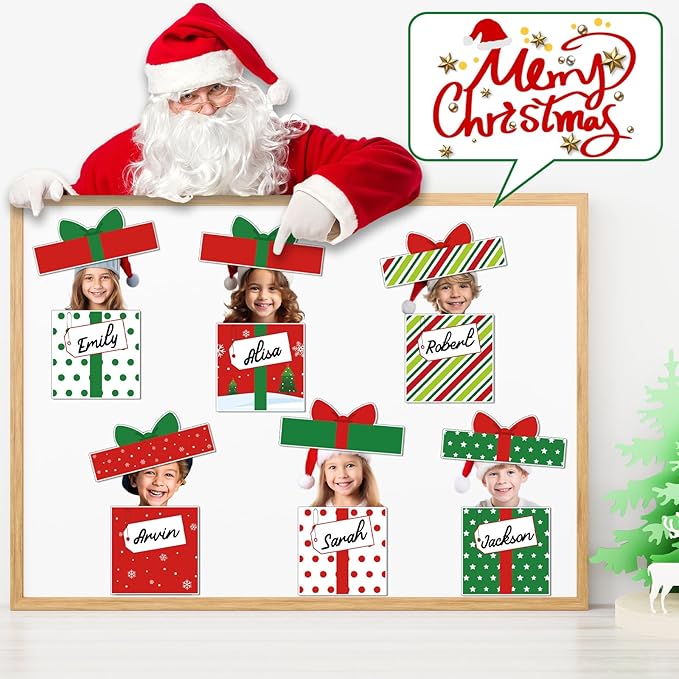 30 Pack Christmas Bulletin Board Decoration Set Gift Boxes Cutouts for Classroom Decorations Name Labels Paper Cutouts for School Home Holiday Chalkboard Wall Door Supplies