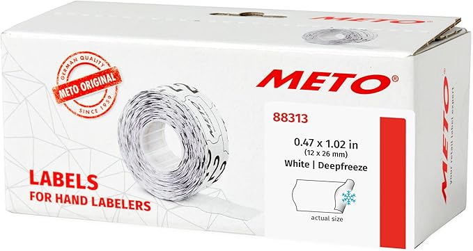 Meto Price Gun Labels, White 0.47" x 1.02" (12 x 26mm), 6 Rolls for 6,000 Total, Deepfreeze Adhesive, for Meto Classic S Price Guns, Single-Line Printing (88313)