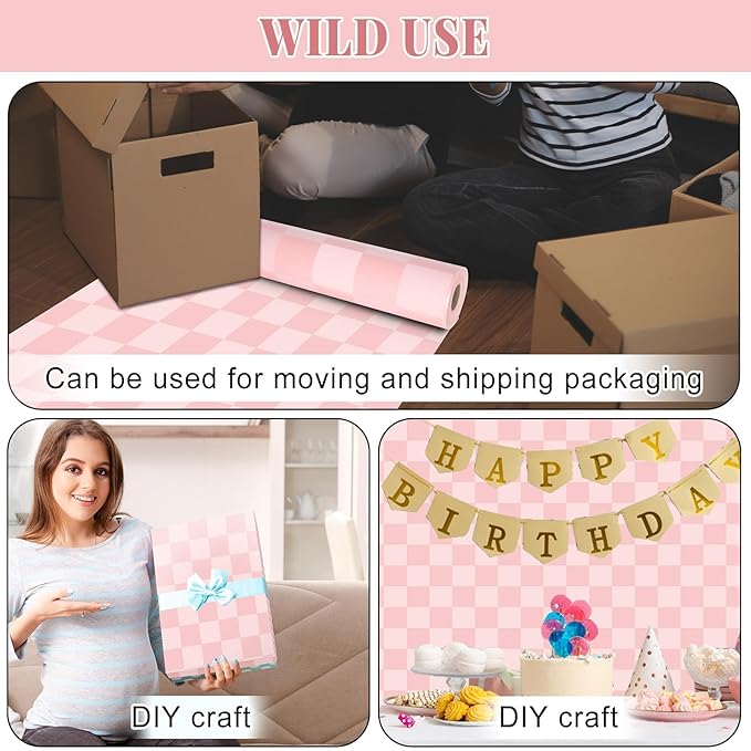 Pink Checked Bulletin Board Roll Pastel Pink Reusable Waterproof Erasable Bulletin Poster Non-Woven Fabric Bulletin Board for Mother's Day Classroom Decor Wrapping Paper Crafts 15.55in x 20ft