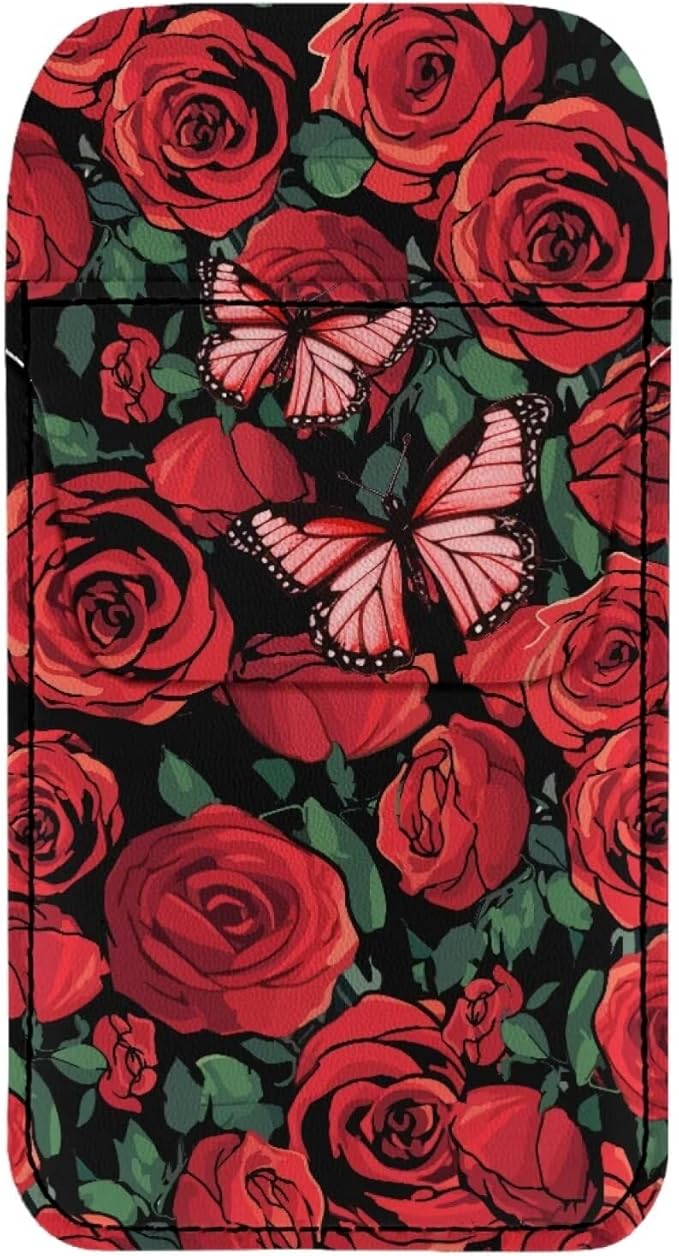 chaqlin Red Rose Butterfly Print Pocket Protector, Fashion Leather Pocket Pen Holder Organizer Pouch for Shirts Lab Coats Pants Pen Sleeve