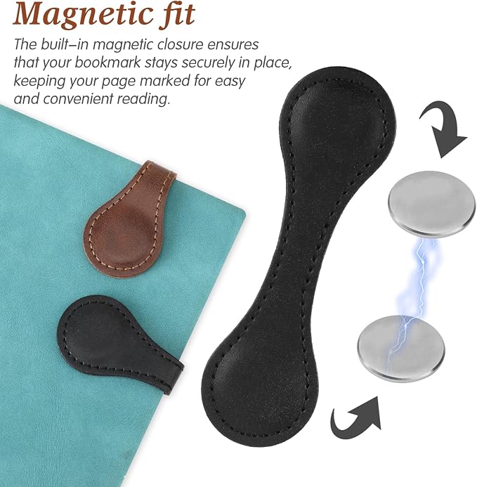 Dimeho 2 Pcs Leather Magnet Bookmark Vintage Book Page Holder Handmade Retro Page Marker Clip Cute Reading Accessories for Women Bookworm Book Lovers Reader Gift